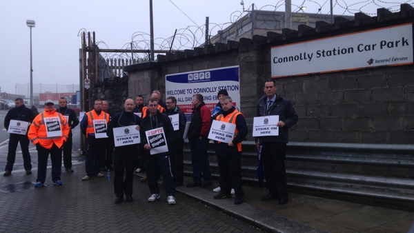 Drivers protesting outside Connolly Station this morning