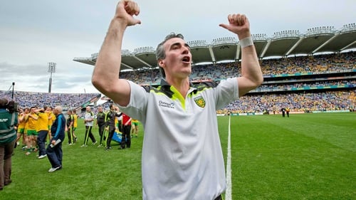 Jim McGuinness celebrates Donegal's All-Ireland win in 2012
