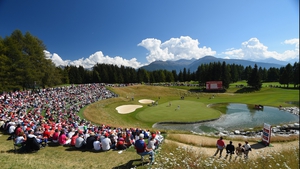 A view of the 13th green in picturesque in Crans-Montana, Switzerland