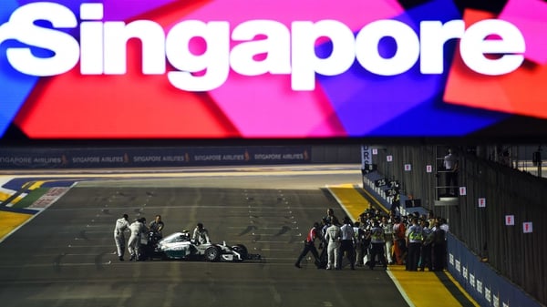 Nico Rosberg’s Mercedes is pushed off the front row after suffering from electronics issue