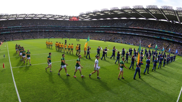 The Kerry and Donegal teams in the parade prior to the 2014 All-Ireland final