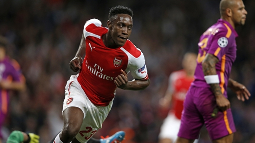 Danny Welbeck celebrates scoring the opening goal at the Emirates