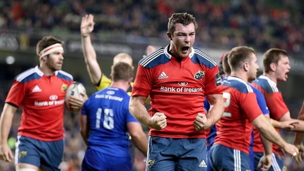 Munster's Peter O'Mahony celebrates victory on the final whistle