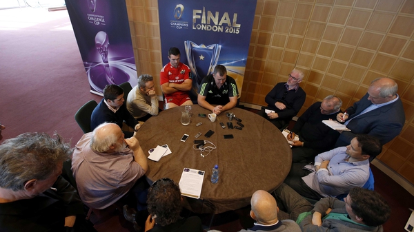 Munster's Peter O'Mahony and head coach Anthony Foley are interviewed at the Champions Cup launch