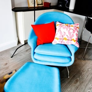 Chair and footstool:  £375, www.bluesuntree.co.uk
Cushions: (Right) Jim Thompson 2089/13 €84 each, (Left) Red Felt €71 each, www.ryleandcompany.ie
