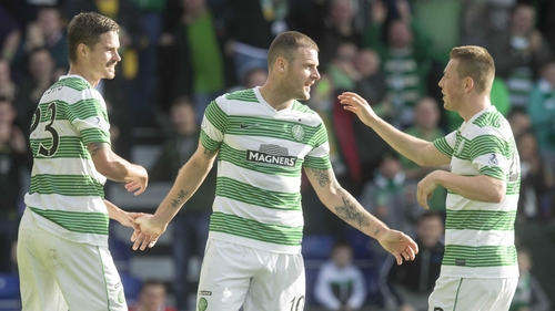 Anthony Stokes (centre) celebrates his side's third goal