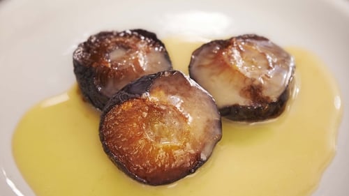 Roasted plums with White Chocolate Sauce: Rachel Allen