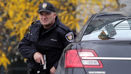 A policeman stands guard in the centre of Ottawa