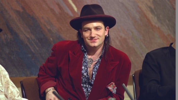 Bono, circa 1987 - apparently he didn't carry a pen.