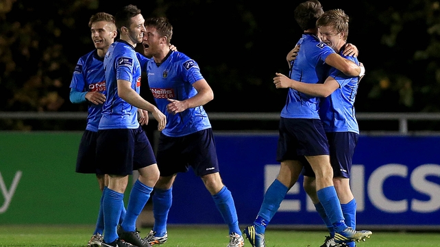 Timmy Molloy is mobbed after his goal