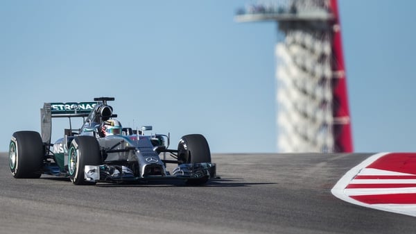 Lewis Hamilton takes a turn during the first practice session day for the US Formula One Grand Prix