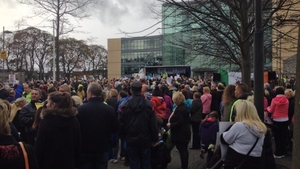 Crowds gathered outside the offices of Fingal County Council in Dublin (Pic: Tom Bissett)
