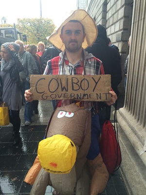 A protester in costume at one of the Dublin demonstrations