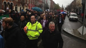 Protesters marching through Cork city