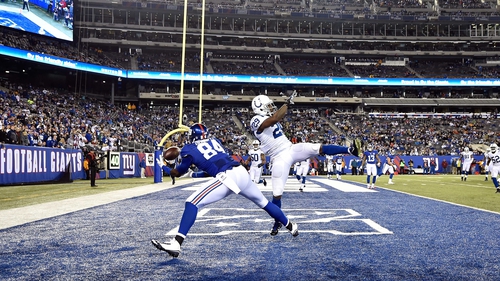 Larry Donnell of the New York Giants scores but the men from the Big Apple lost