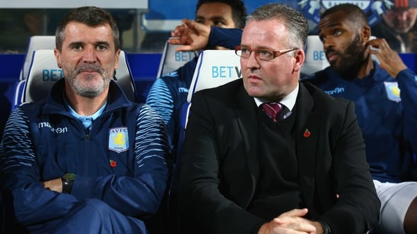Aston Villa assistant manager Roy Keane and manager Paul Lambert watch their side fail to score against QPR