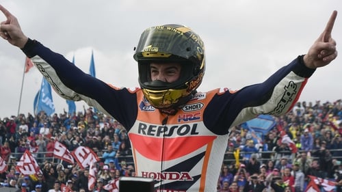 Marquez celebrates a recent win, though he won't hang on to his title this year