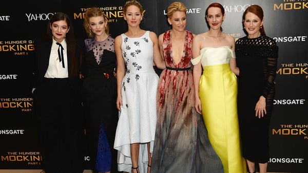 L-R: Lorde, Natalie Dormer, Jennifer Lawrence, Elizabeth Banks, Jena Malone and Julianne Moore