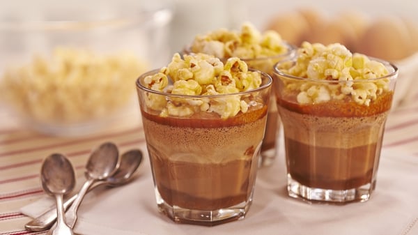 Chocolate Mousse, Caramel Sauce, Toffee Popcorn