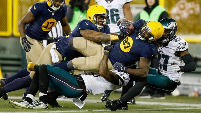 Eddie Lacy barges over for the Packers