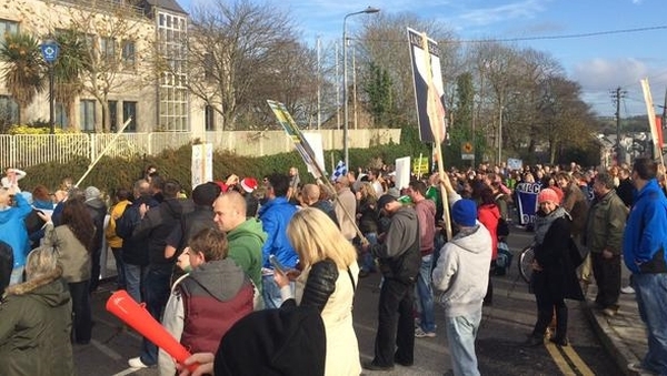 A march took place across Rice Bridge and down the quay