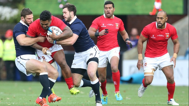 Scotland hooker Ross Ford tackles Tonga's Hemani Paea