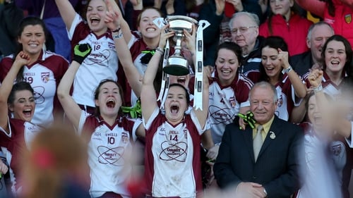 Player of the match, Termon's Geraldine McLaughlin, lifts the trophy