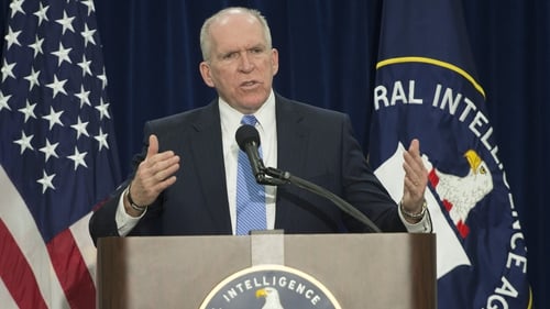 CIA Director John Brennan during the briefing at the agency's headquarters in Langley, Virginia