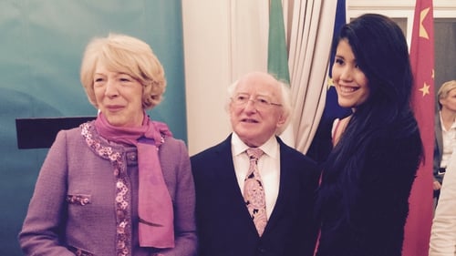 President Higgins and his wife Sabina meet guests at the Irish embassy