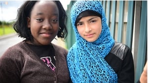Friends Natasha (13) (left) and Minahil (13), who live in Athlone Direct Provision Centre at Lissywollen. Photo: Bryan O'Brien, The Irish Times