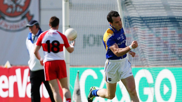Paul Barden celebrates scoring a goal for Longford in their All-Ireland qualifier win over Derry in 2014