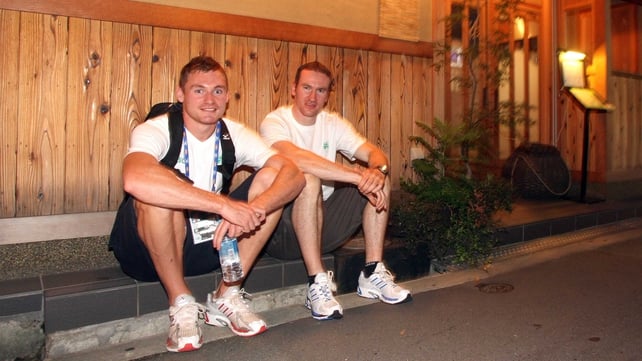 David Gillick and Paul Hession relax at the World Championships in Japan in 2007