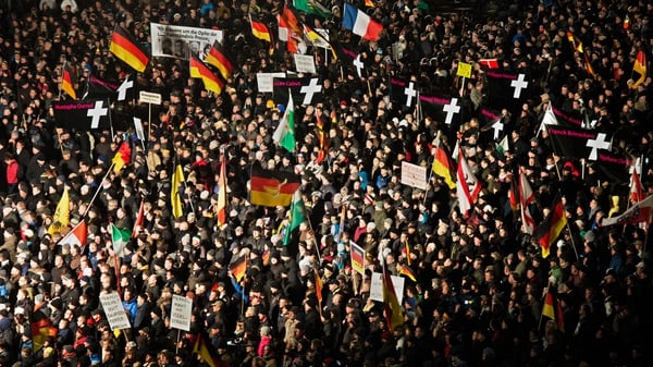 Thousands of participants at an Anti-PEGIDA rally in Dresden, Germany