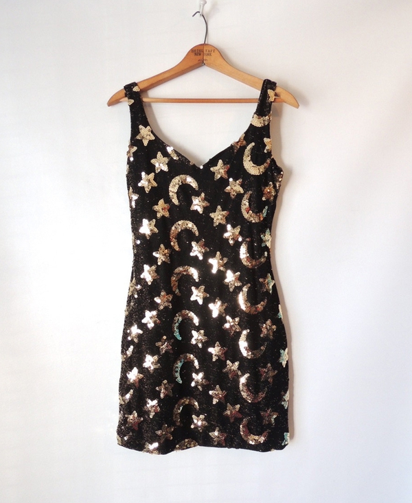 Vintage 80s Sequinned Moon and Stars Mini Dress from Etsy