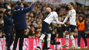 Emmanuel Adebayor making a rare appearance for Tottenham Hotspur