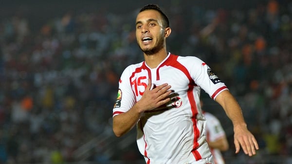 Tunisia's midfielder Mohammed Ali Moncer celebrates after scoring