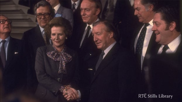 Margaret Thatcher and Charles Haughey at the Dublin Castle summit in December 1980.  