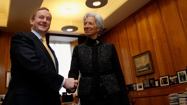 Enda Kenny and Christine Lagarde at Government Buildings today