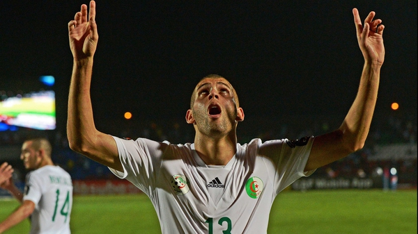 Sporting Lisbon striker Islam Slimani celebrates his goal for Algeria