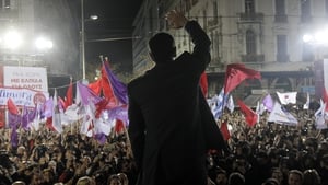 Alexis Tsipras told the crowd: 'We are asking for a first chance for Syriza'