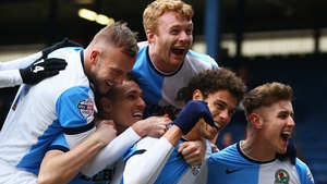 Blackburn players celebrate en route to knocking Premier League Swansea out of the FA Cup