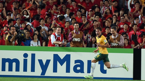 Australia's James Troisi celebrates scoring the winner in extra time