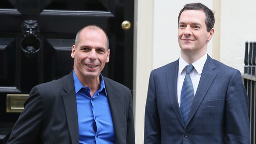 Greece's finance minister Yanis Varoufakis leaves Number 11 Downing Street after meeting Chancellor of the Exchequer George Osborne