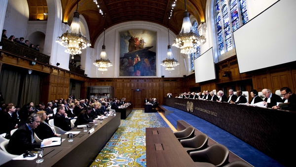 The court during the verdict on genocide claims at the UN International Court of Justice in The Hague