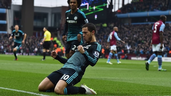 Chelsea's Belgian midfielder Eden Hazard celebrates scoring the opening goal