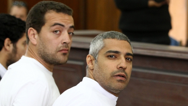Baher Mohamed (L) and Mohamed Fahmy were both released this morning