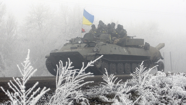 A Ukrainian tank on patrol outside the controversial town of Debaltseve