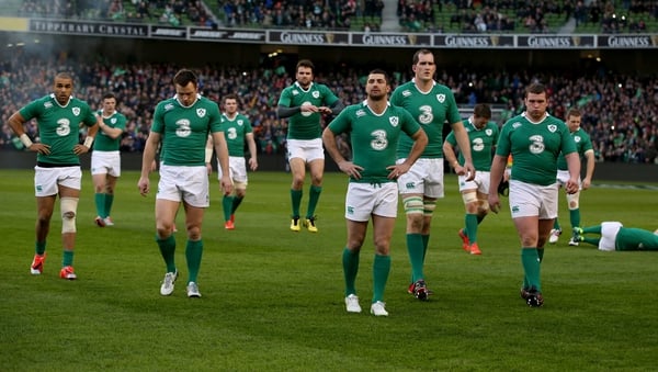 The Ireland team leave the field following their victory over France at Aviva Stadium