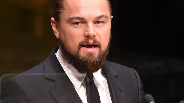 Leonardo DiCaprio speaking at the UN Climate Summit last September, sporting the beard (and pony-tail ) required for The Revenant, in which he plays a nineteenth century trapper.