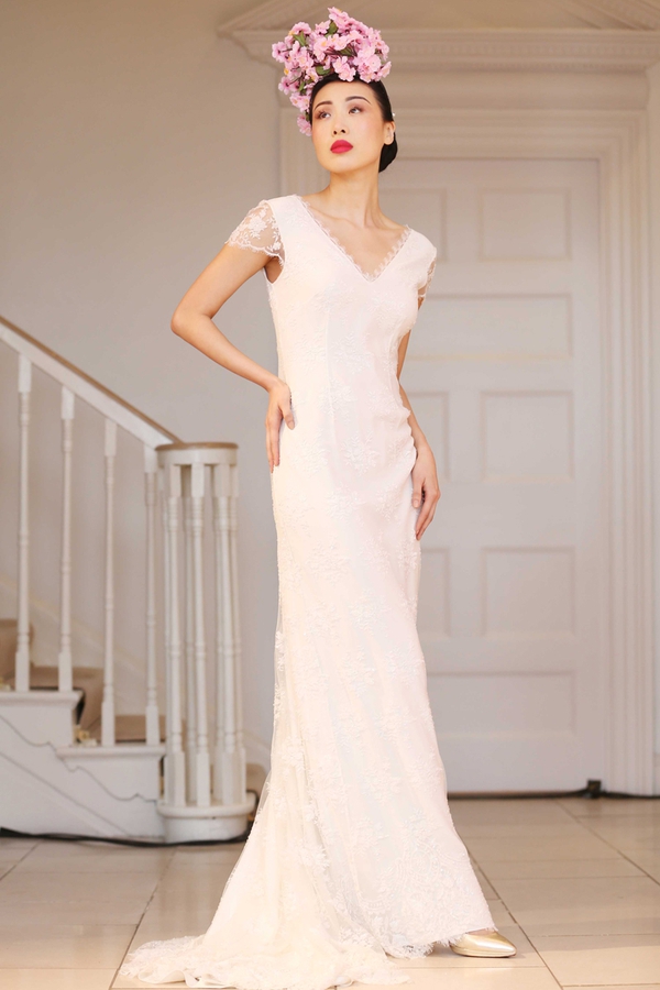 Poppy Ivory Fine Lace Bridal Gown with Delicate Scatter Beadwork Bespoke